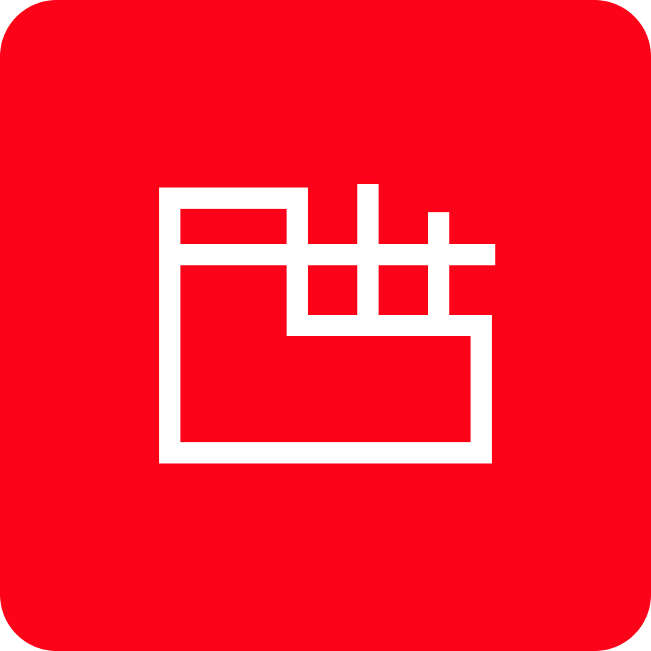 Red background with a white outline of an Ethernet port or network jack.