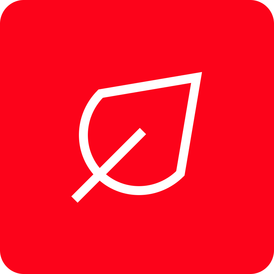 Red background with a white outline of a leaf or petal shape.