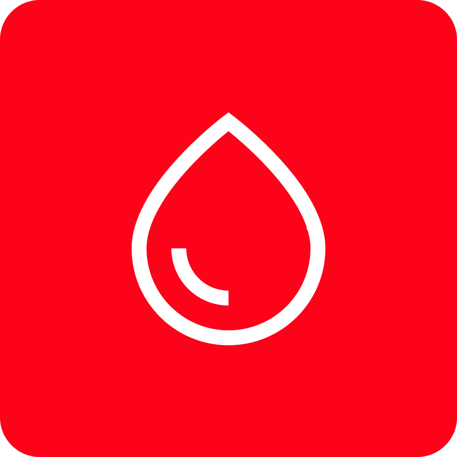 Blood donation warning sign with a white drop symbol on a red background.
