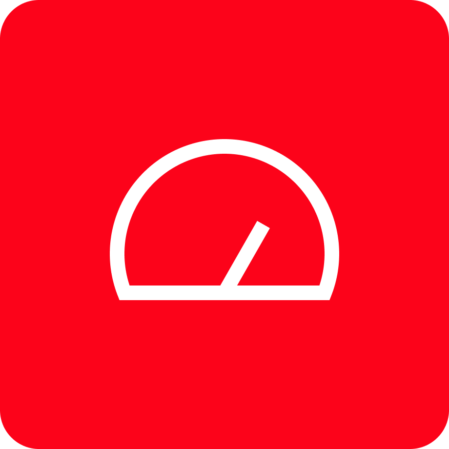 A red background with a white gauge icon indicating a speedometer or meter.