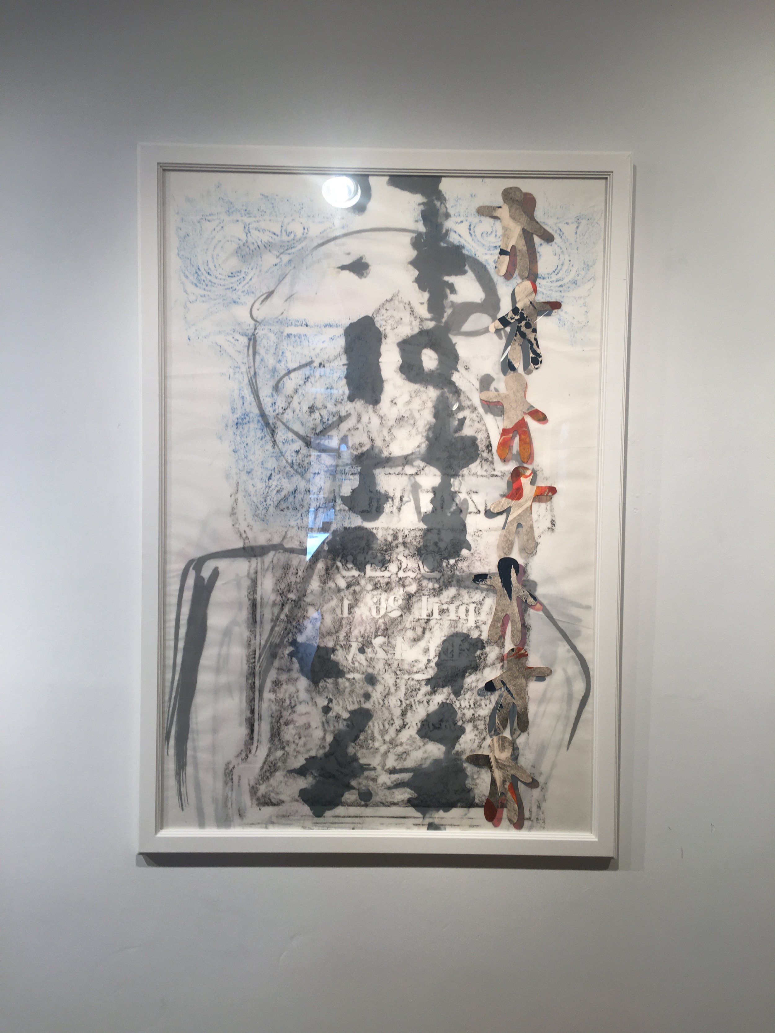 Collage Mono Print - Untitled (Vellum Grave Rubbing and Figures) - Framed