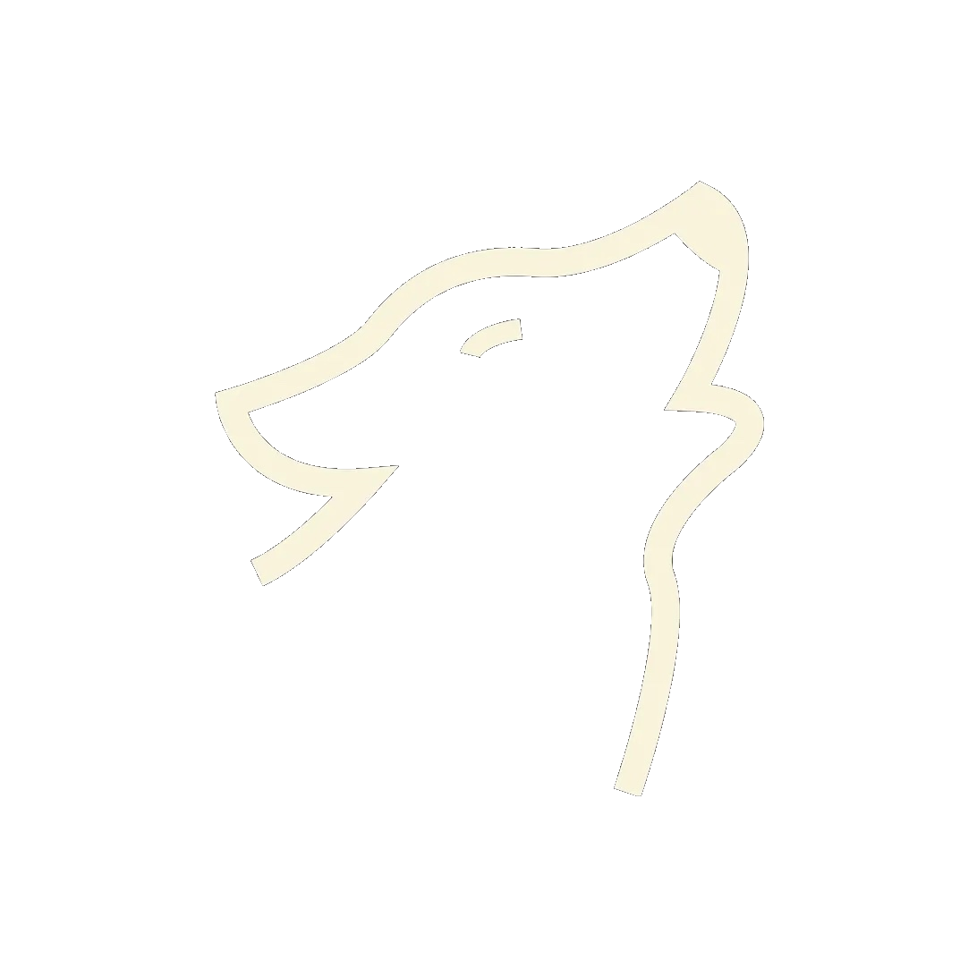 3D outline of a dog's head facing right on a black background.