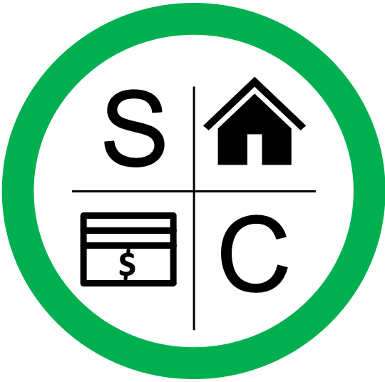 Green circular symbol, Sellers Choice Homebuyers icon.