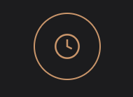 A minimalist clock icon with a circular border and a clock hand, on a black background.