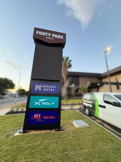 Pylon - with LED screen, illuminated logo & lightboxes