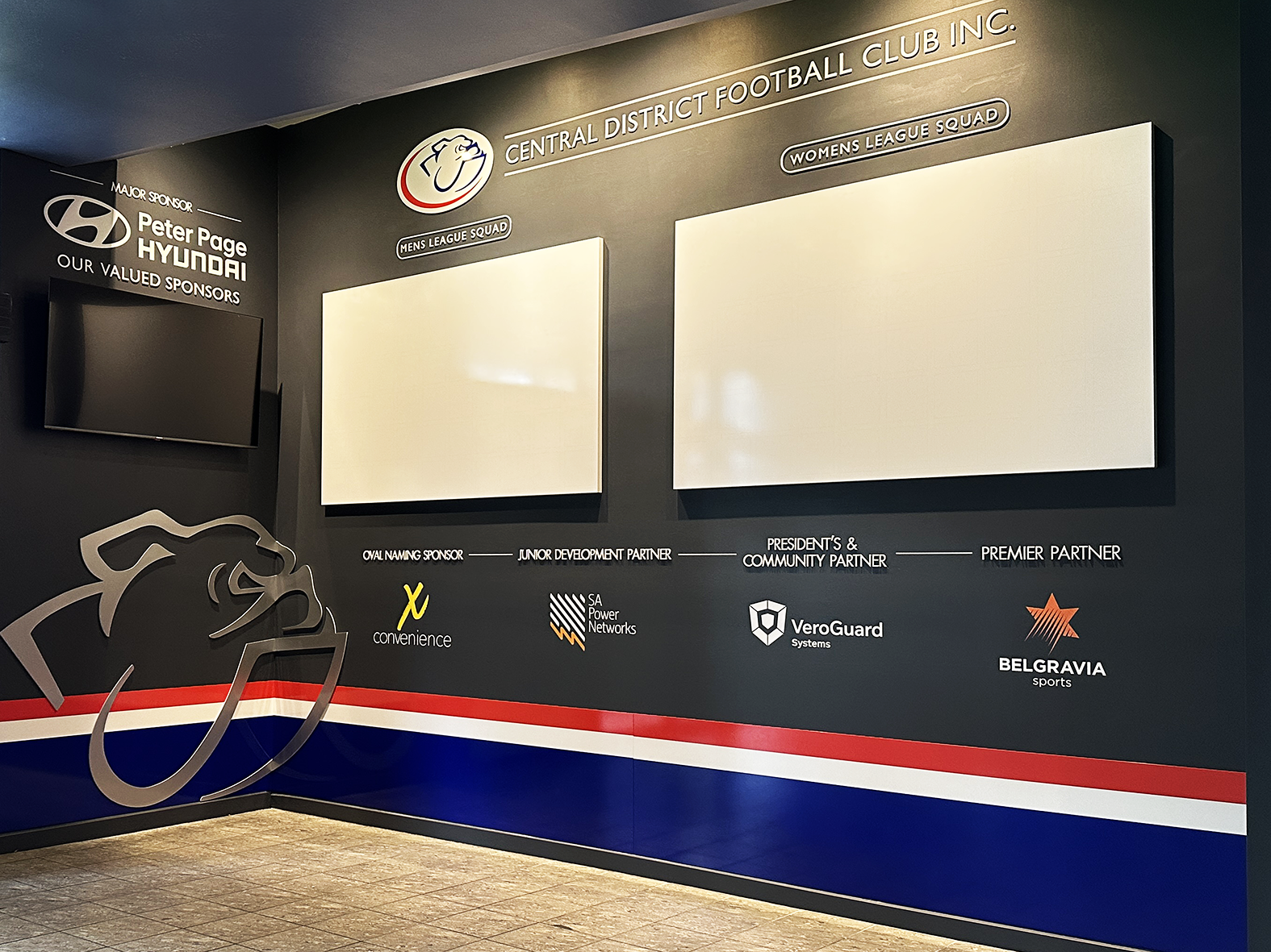 Dimensional logo display with magnetic player boards