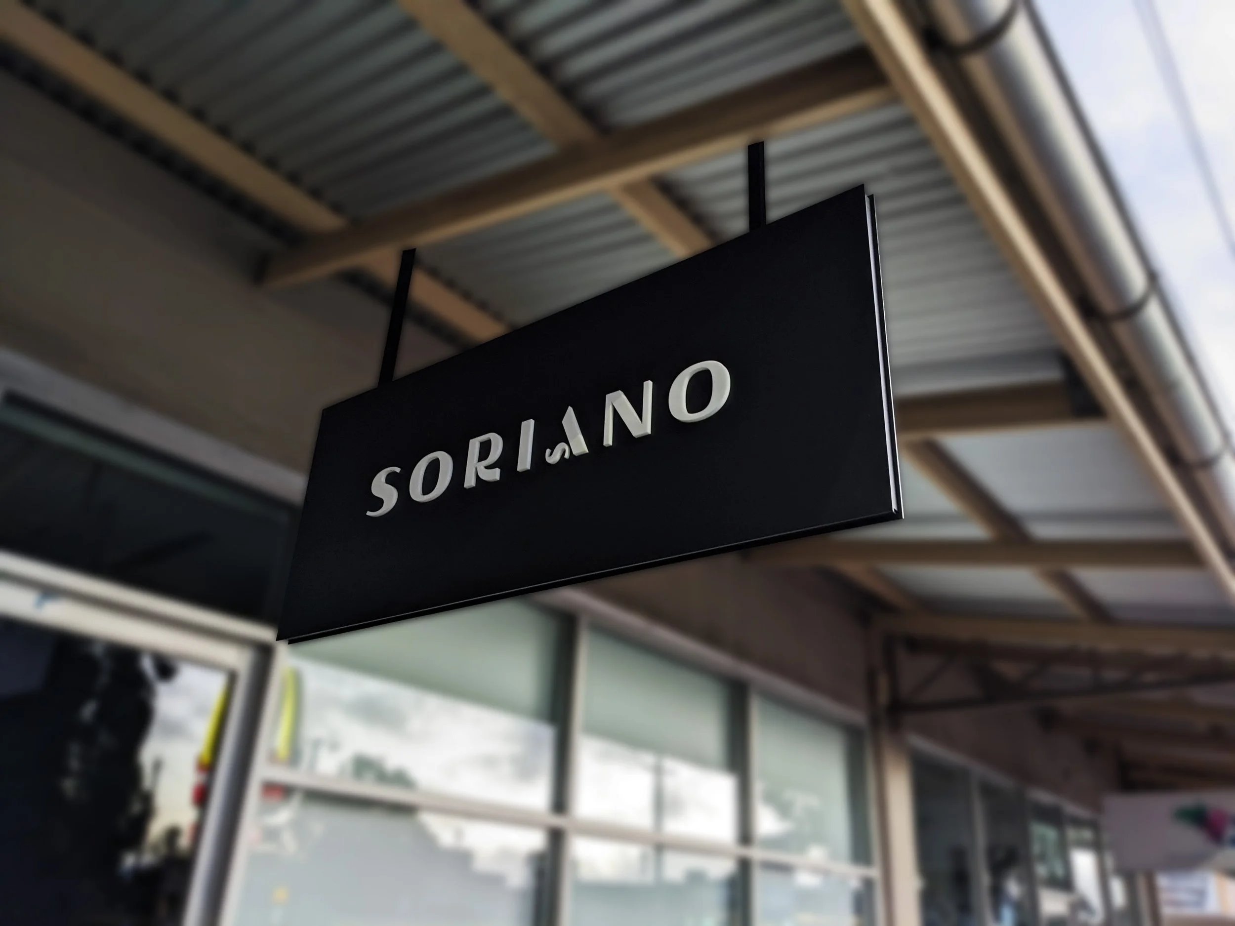 Hanging sign with dimensional acrylic logo