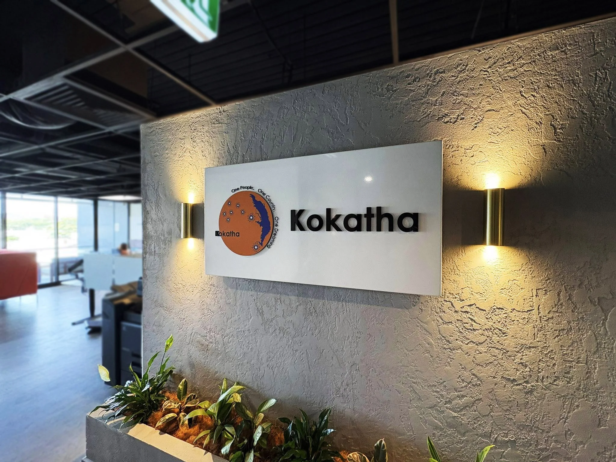 Wall mounted panel with 10mm acrylic logo