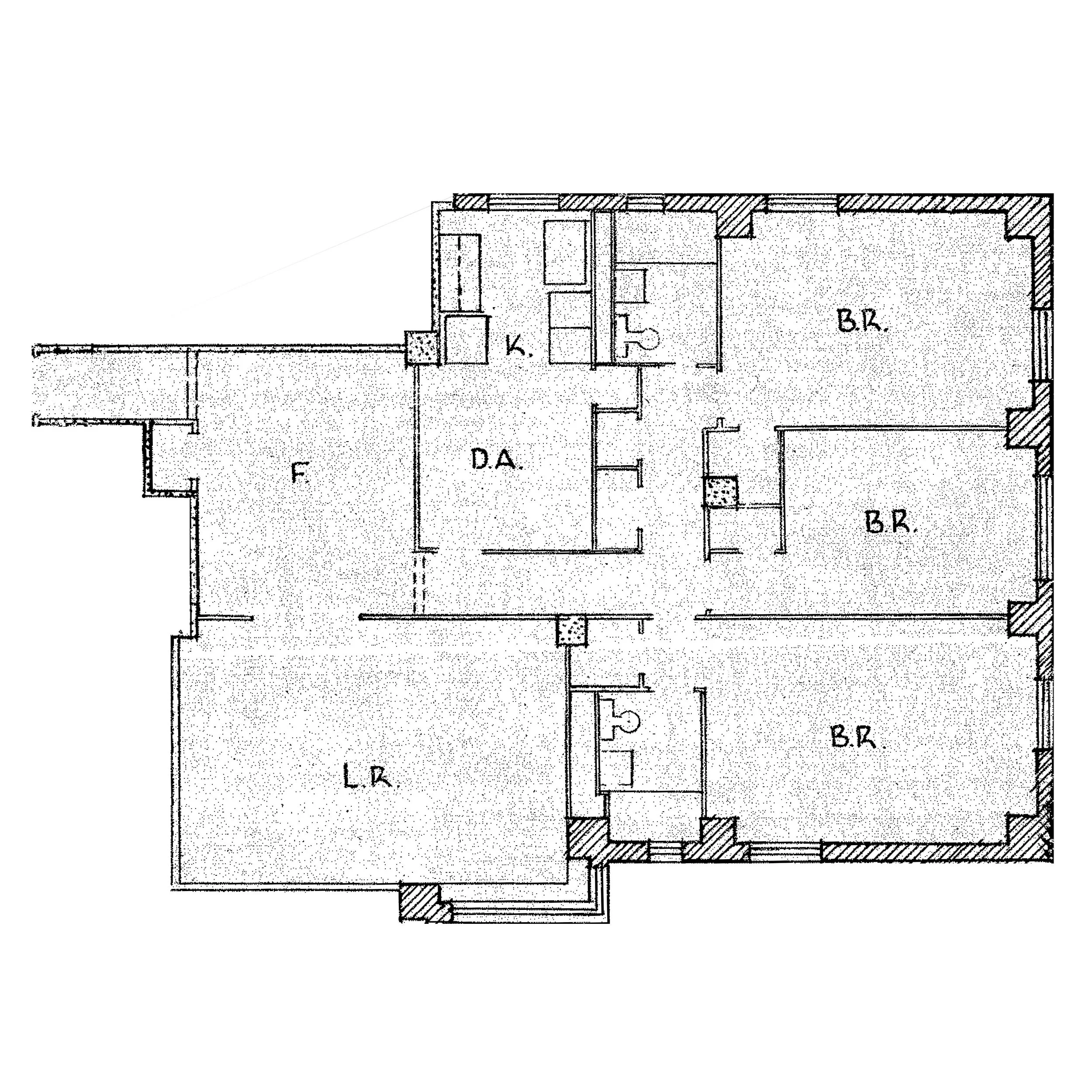 A three bedroom apartment floorplan