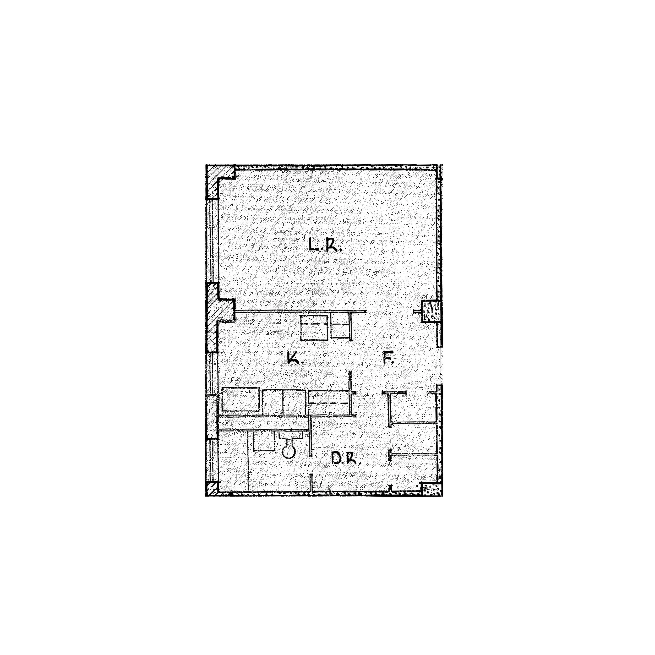 A studio apartment floorplan