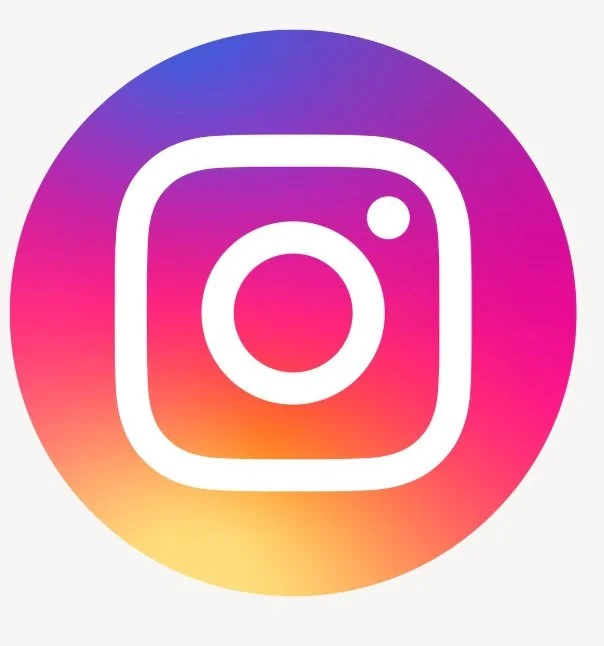 Instagram logo with a white camera icon inside a colorful gradient circle.