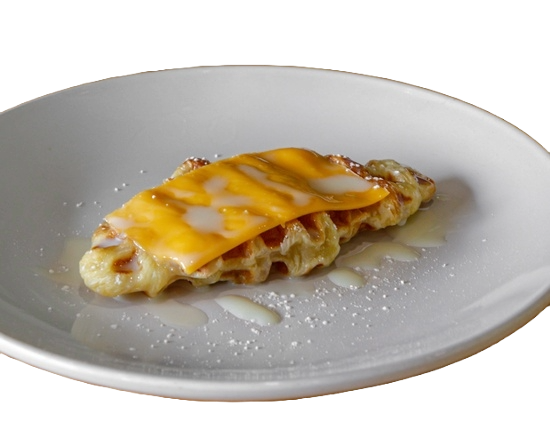 Cheese Croffle. Waffle with cheese and sweet sauce.