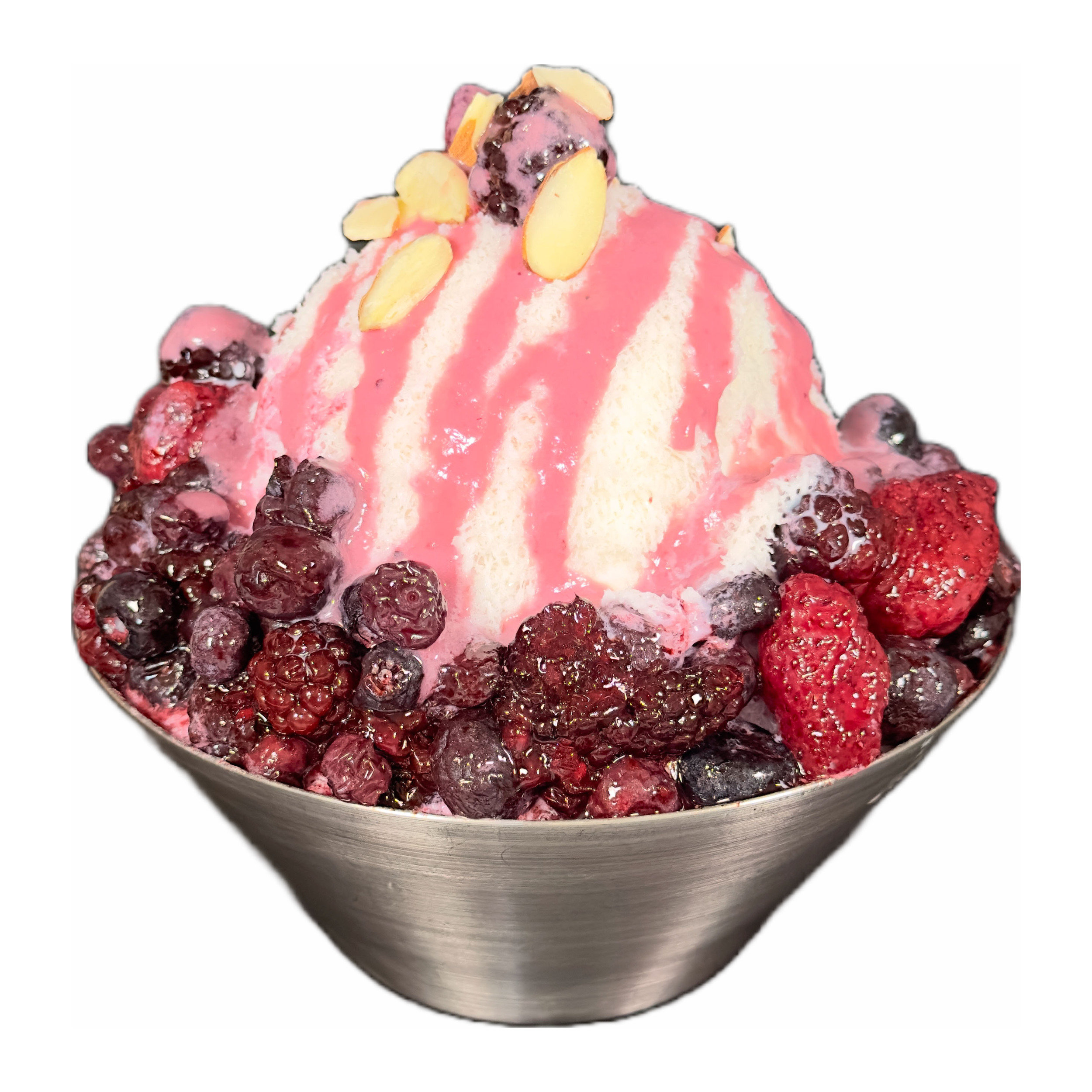 Bowl of shaved ice with berries.  