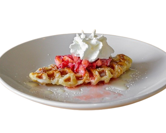 Strawberry Cream Croffle. Waffle with strawberries and whipped cream. 