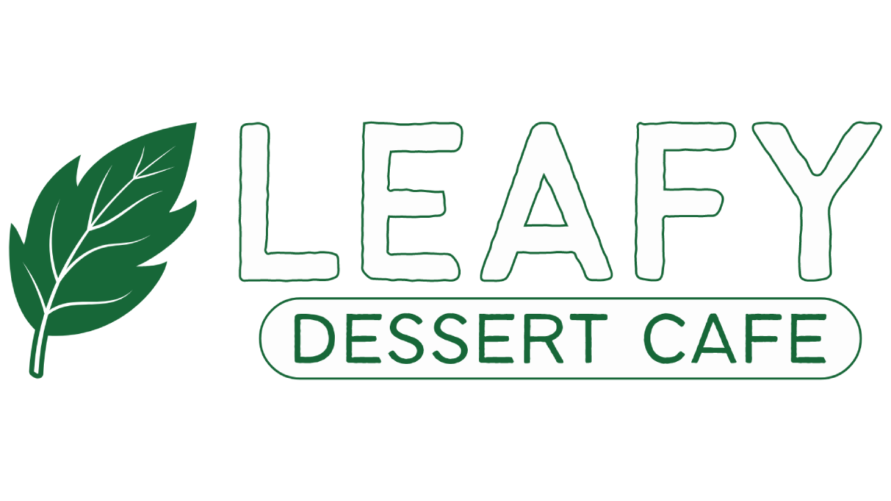 Logo of Leafy Dessert Café featuring a green leaf graphic and the text 'LEAFY DESSERT CAFÉ' in bold, green letters.