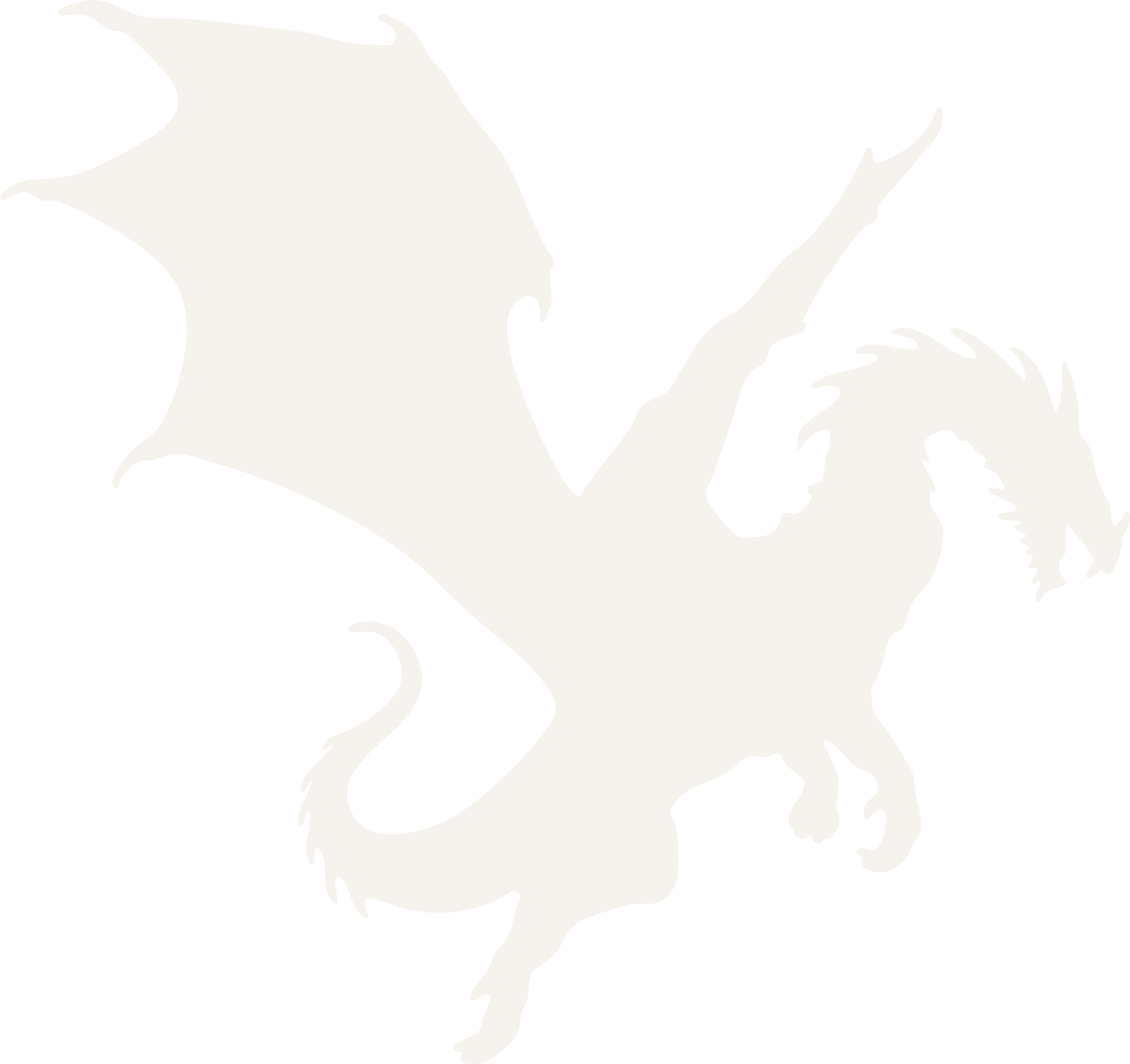 Silhouette of a dragon in white on a black background.