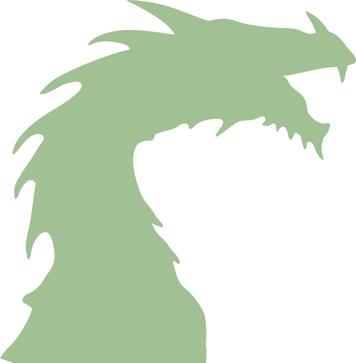 Silhouette of a dragon in light green color on a black background.