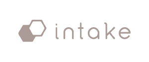 The image shows a logo with a hexagon icon and the word 'intake' written next to it.
