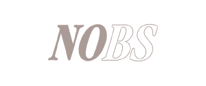 Text reading 'NO BS' in stylized font.