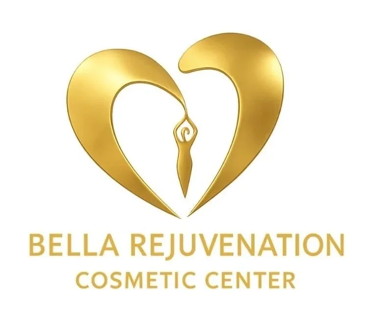 Golden heart-shaped logo with a stylized woman figure in the center, and text that reads "Bella Rejuvenation Cosmetic Center" underneath.
