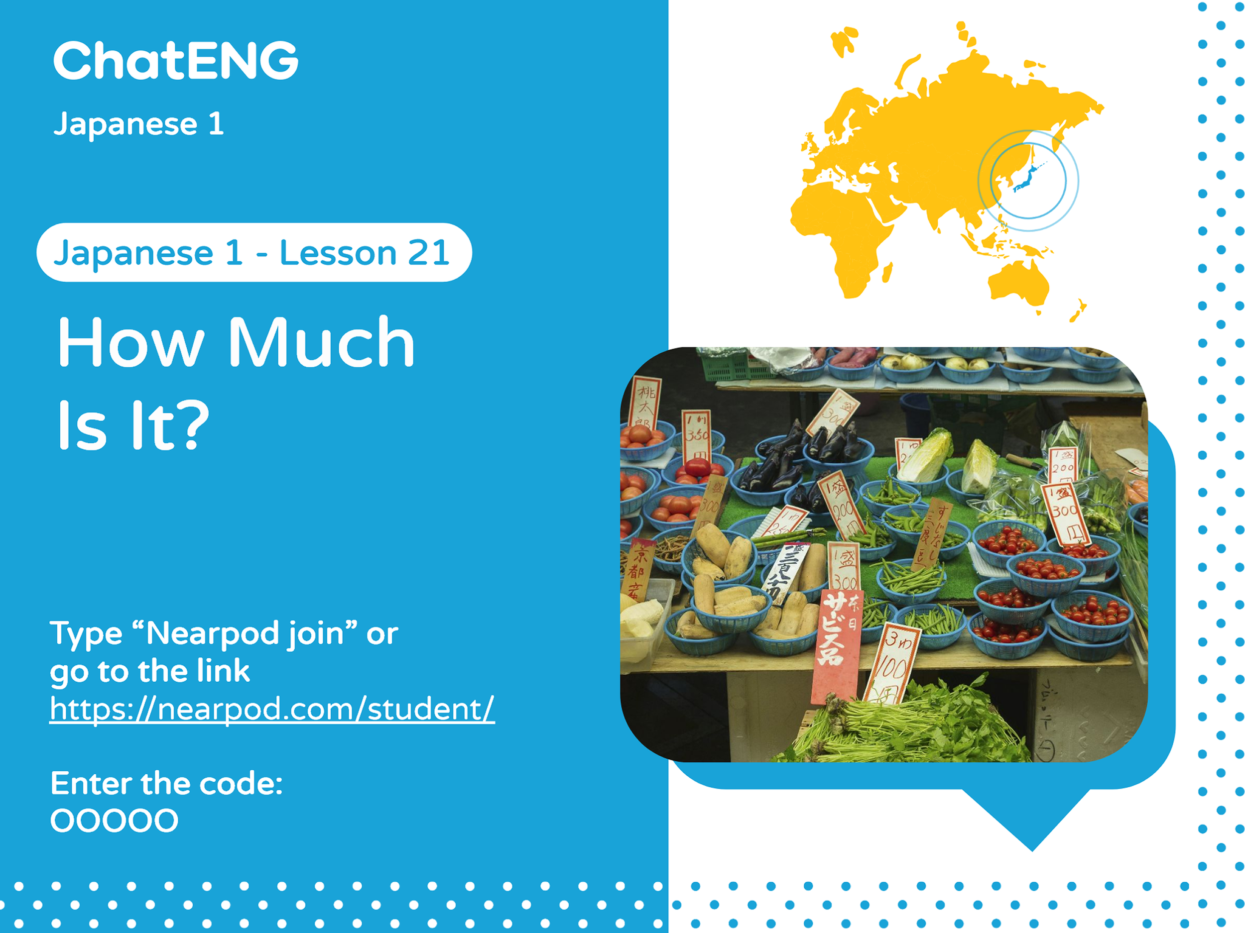 Cover page for a Japanese lesson titled "How Much Is It?"