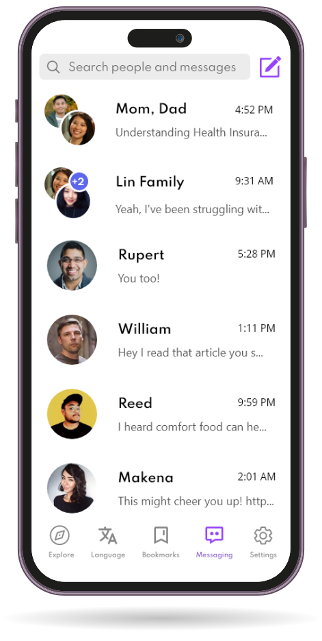 In-app messaging facilitates communication and lets users share resources easily