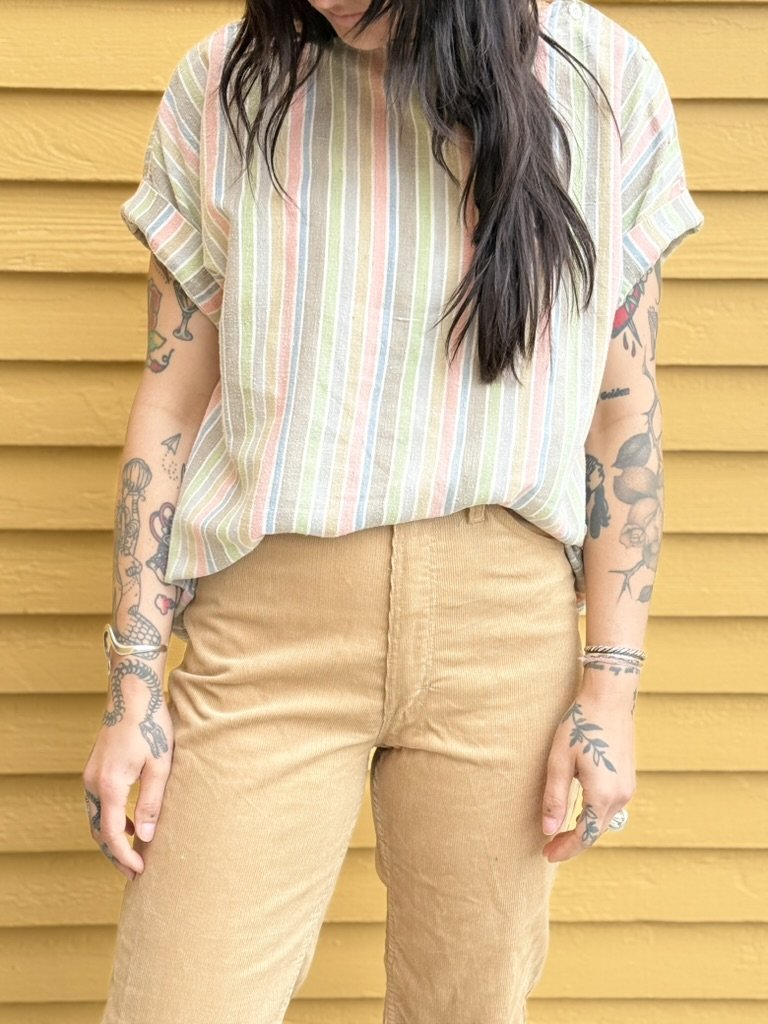 Vintage Perfect Stripe Roll Sleeve Blouse