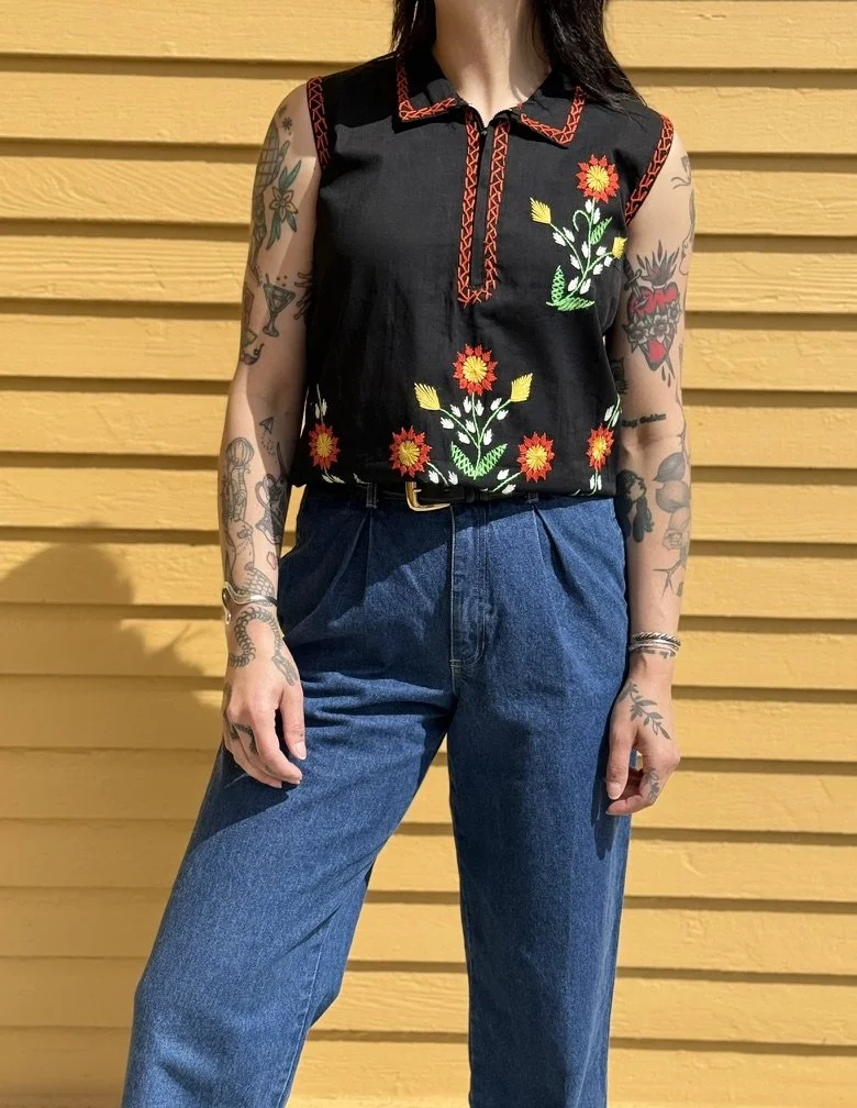 Vintage Embroidered Blouse in Ink