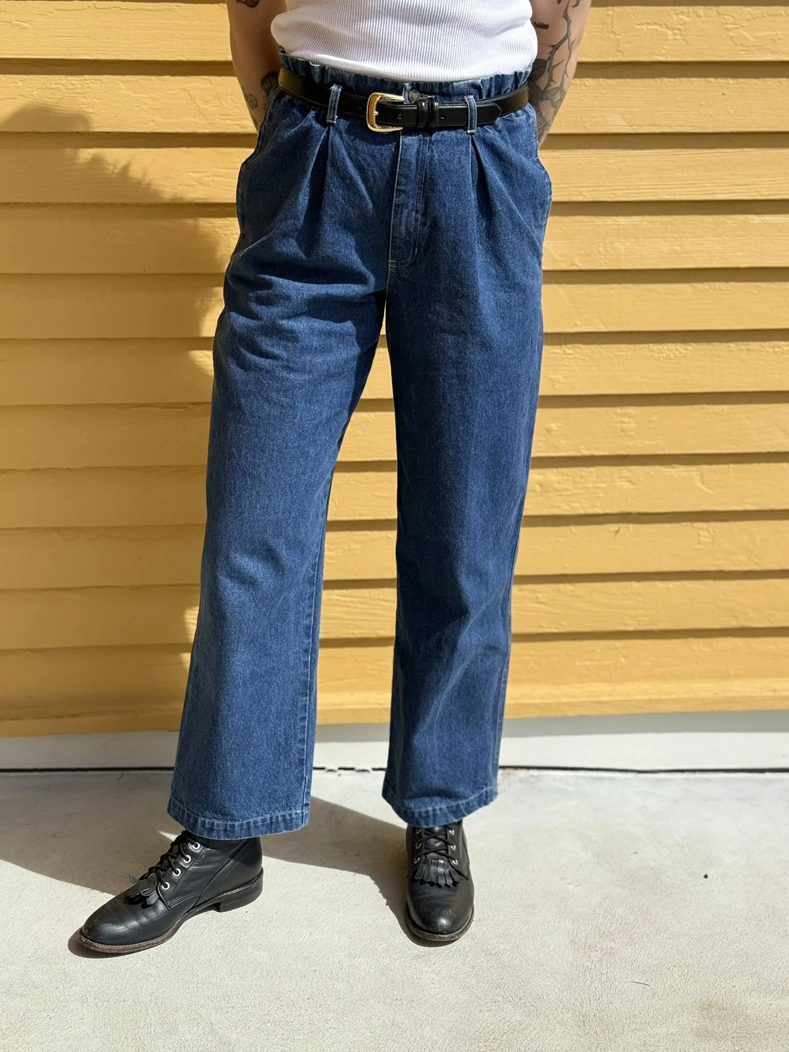 Vintage Double Button Paper Bag Jeans