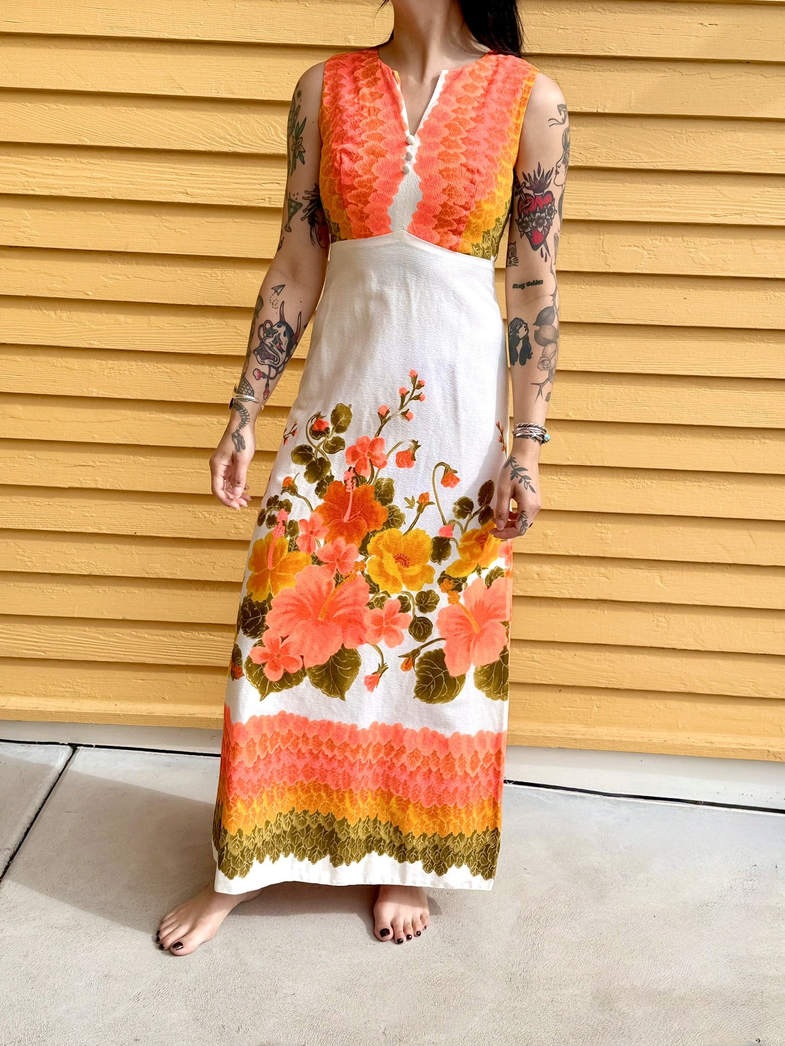 1960s Tiki Dress in Neon Florals by Royal Polynesian