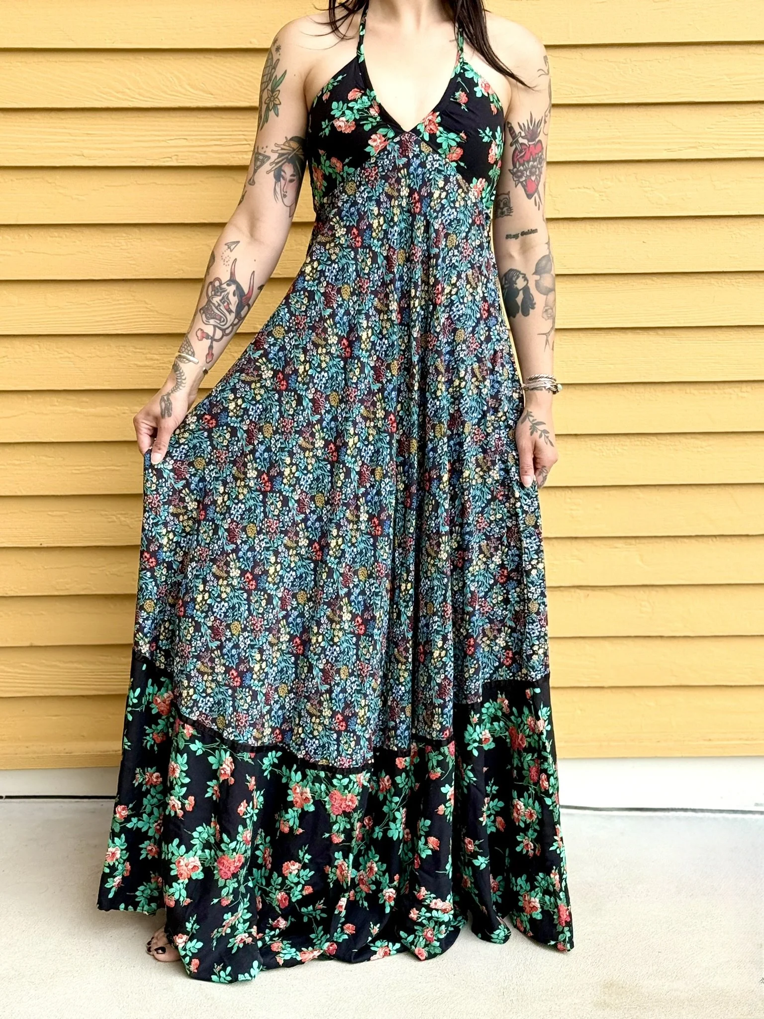 1970's Perfect Halter Moody Floral Maxi