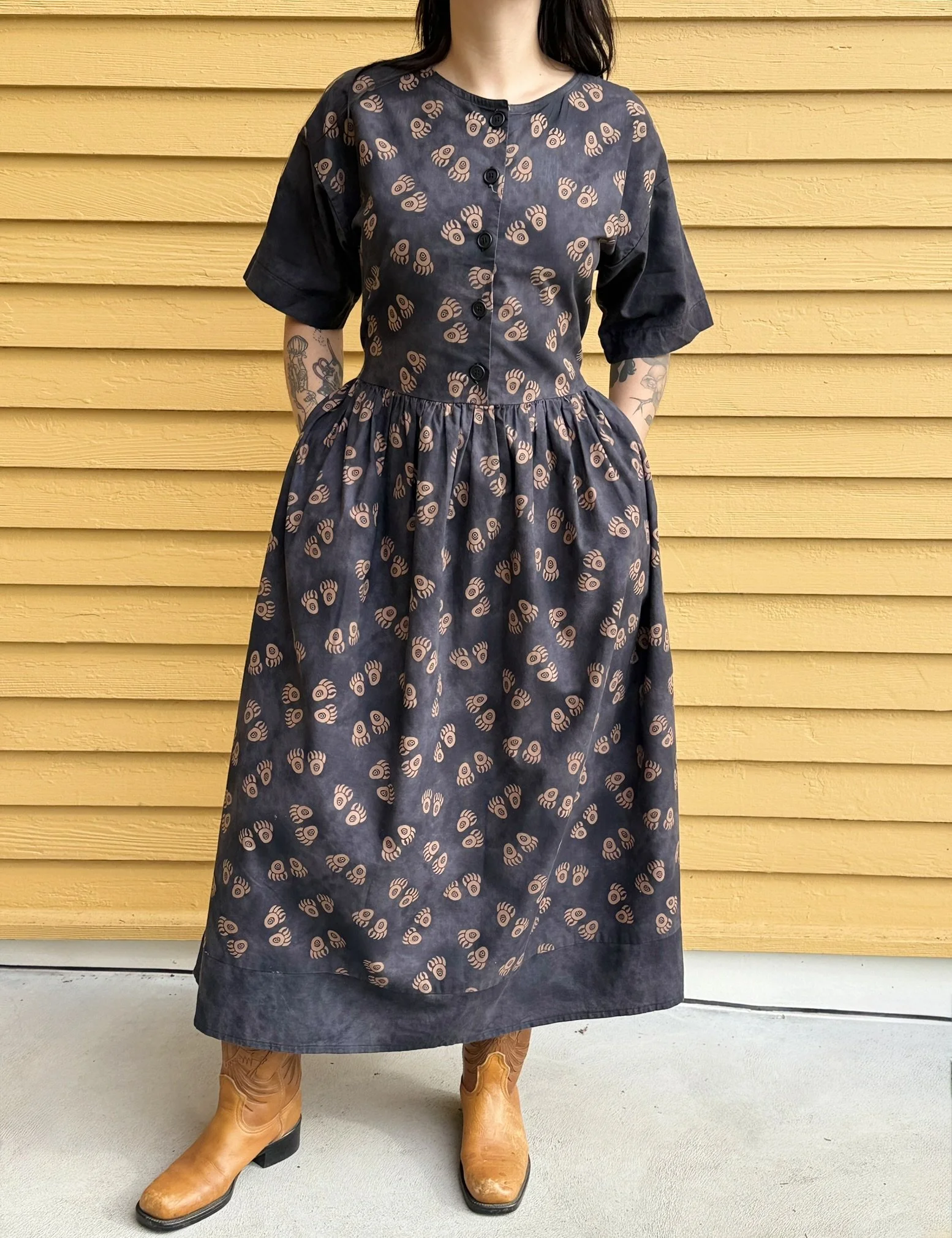 1990s Bear Claw Midi Dress in Clay & Ink by Karen Martin