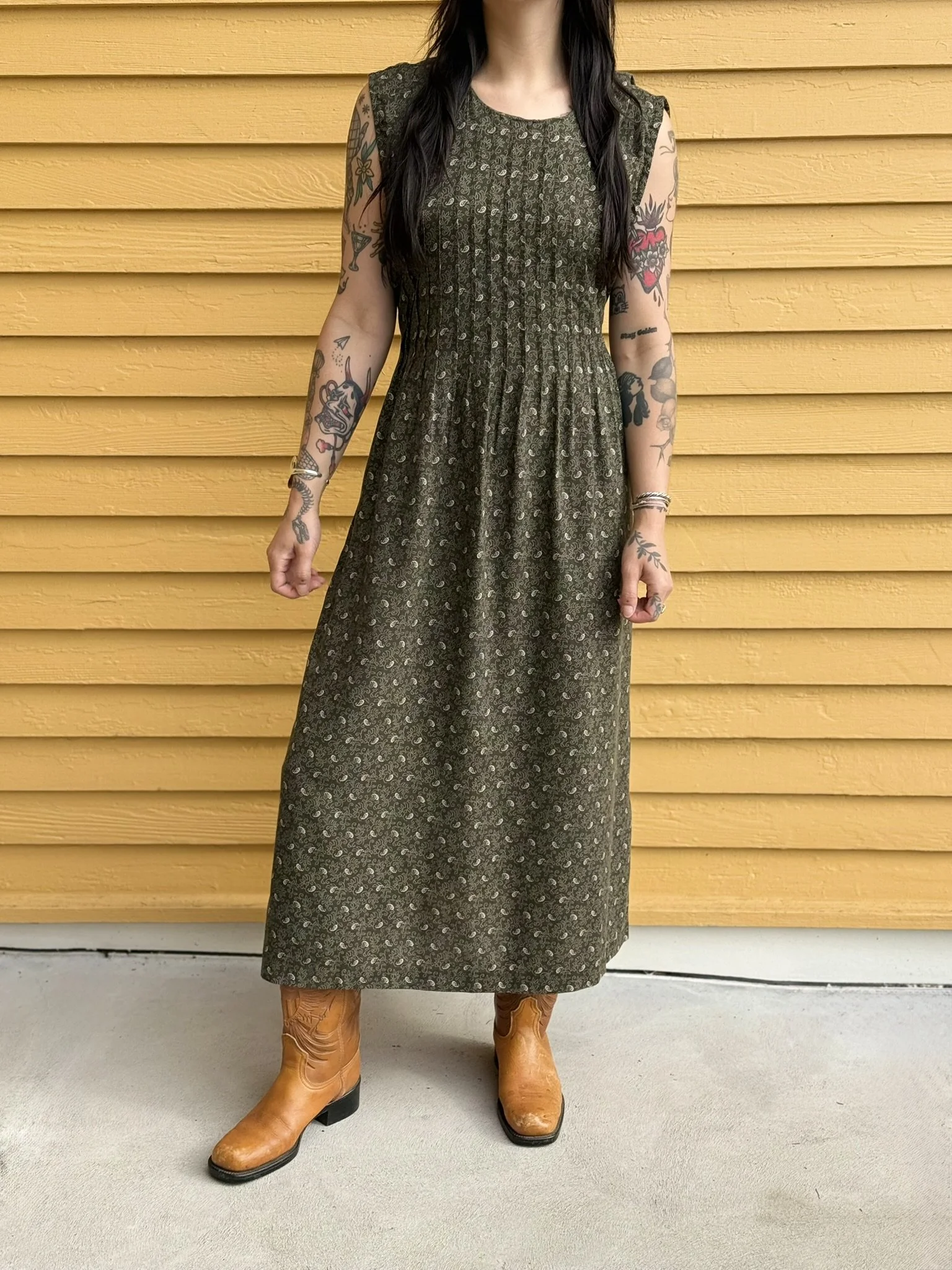 1990s Fall Girlfriend Dress in Paisley Army by R&K