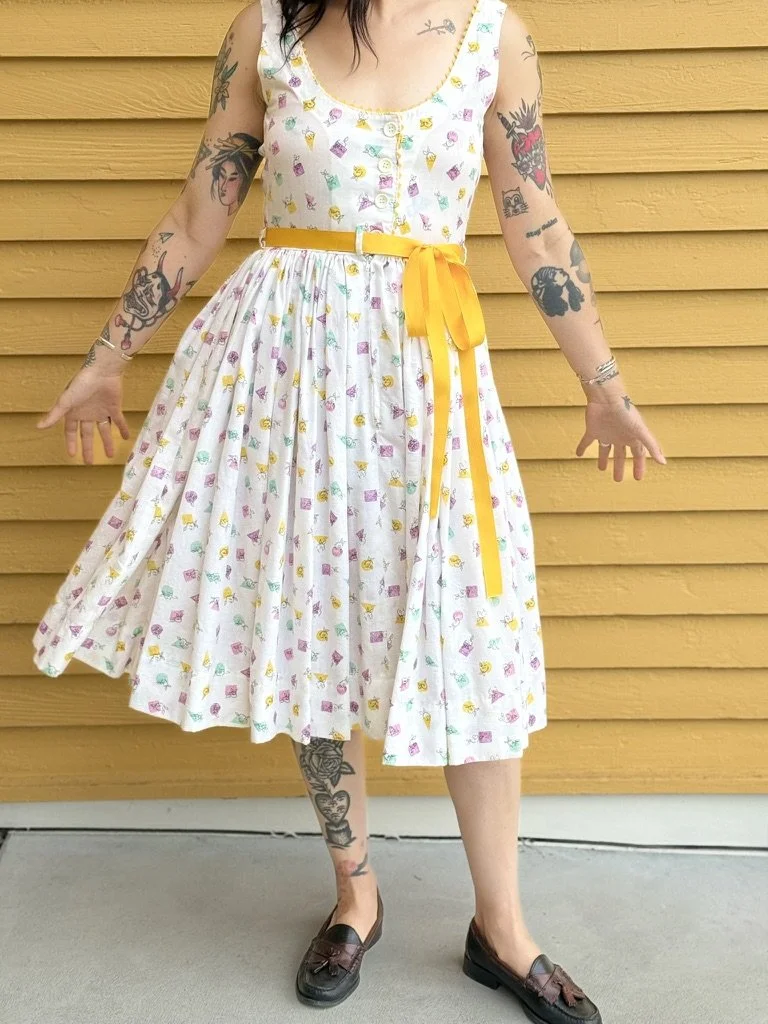 1960s Handmade Floral Geometry Dress in Salt