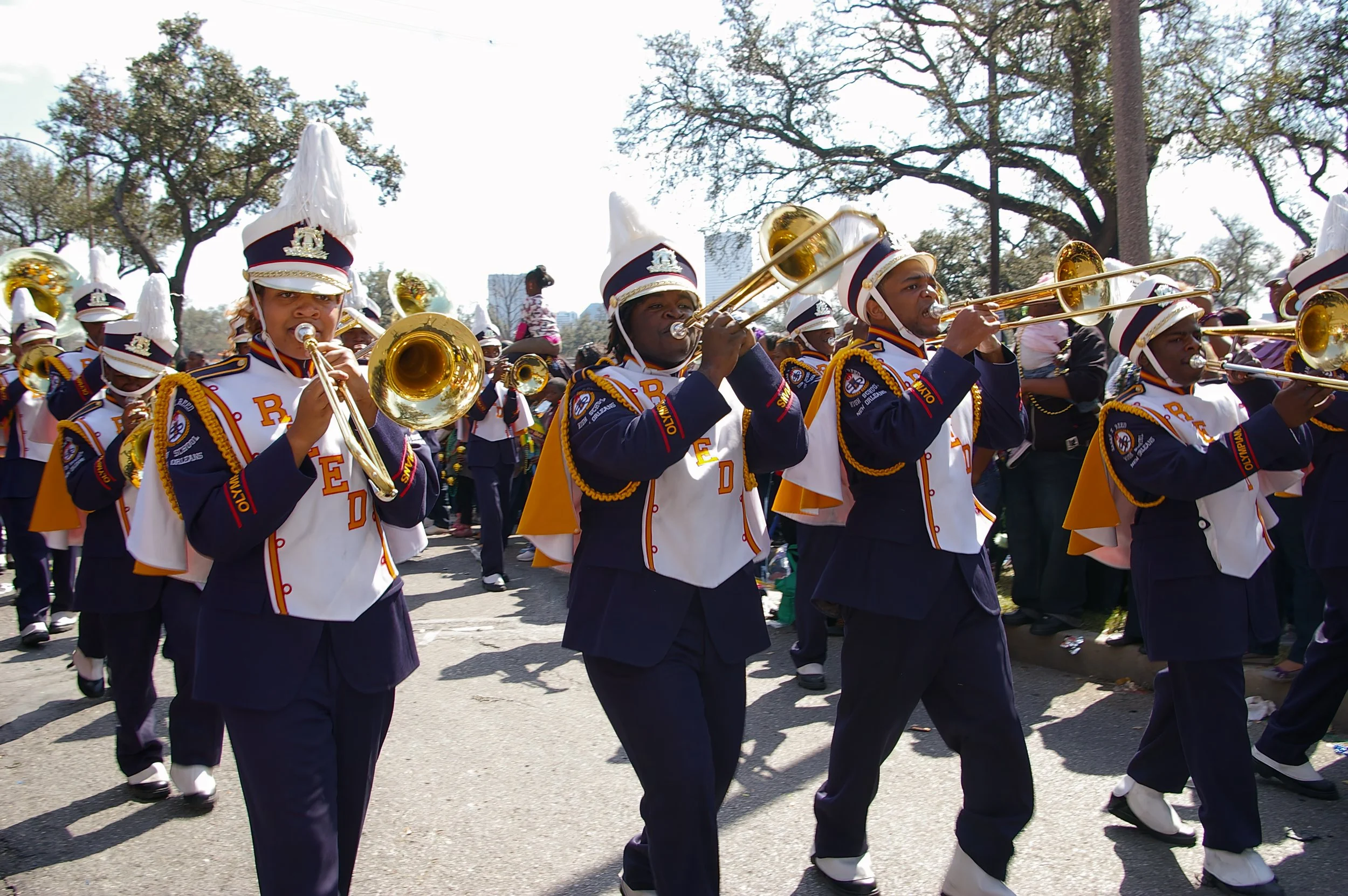 Marching band portrait photography New Orleans school youth program Crescent Lens