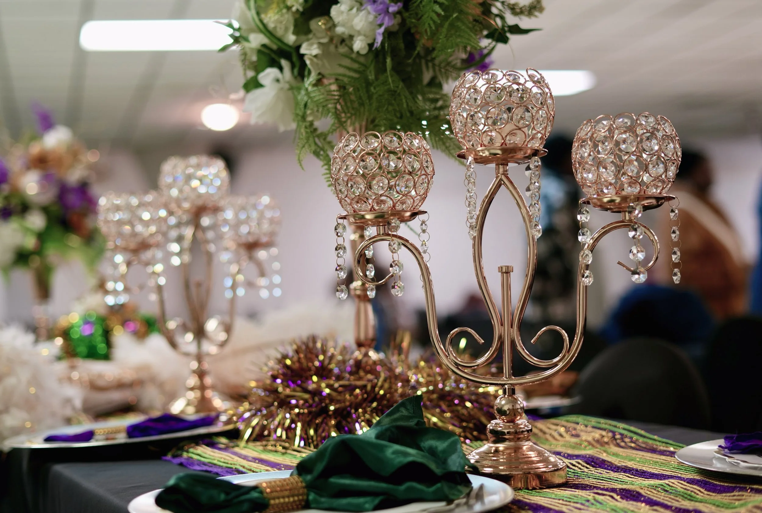 NOBDA Mardi Gras Ball event table decor New Orleans gala photography Crescent Lens