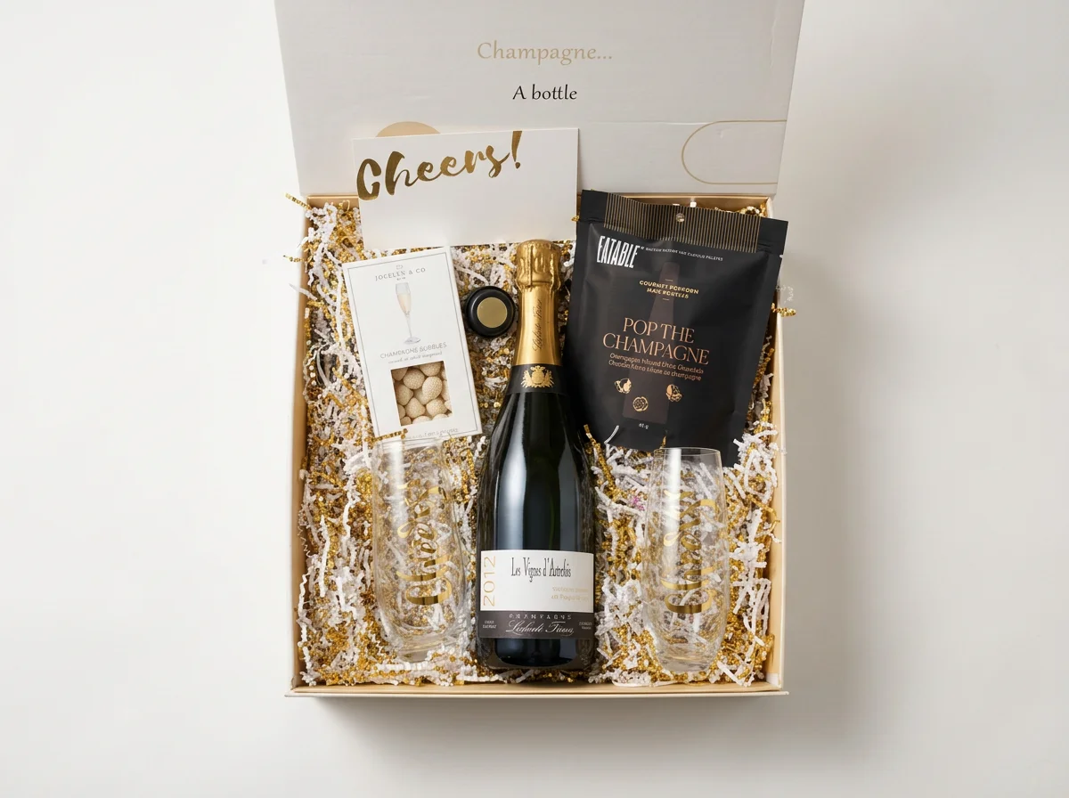 Laherte Frères 2012 Extra Brut champagne gift set featuring artisan crisps and "Cheeers"glasses..png