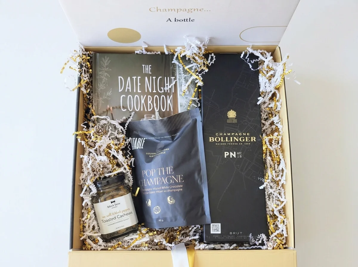 Bollinger PN AYC18 Champagne with a DateNight Cookbook and snacks.png