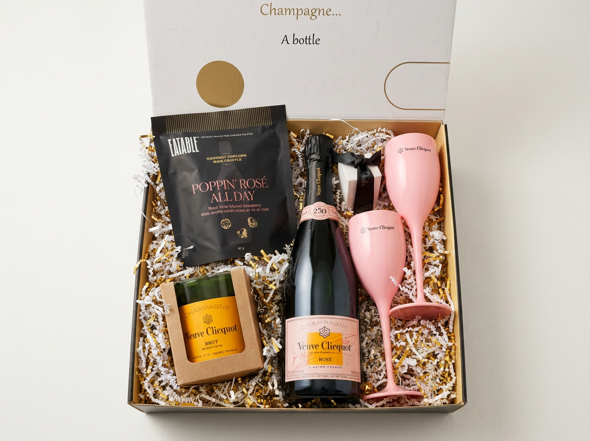 Veuve C. with two flutes and recycled candle.png