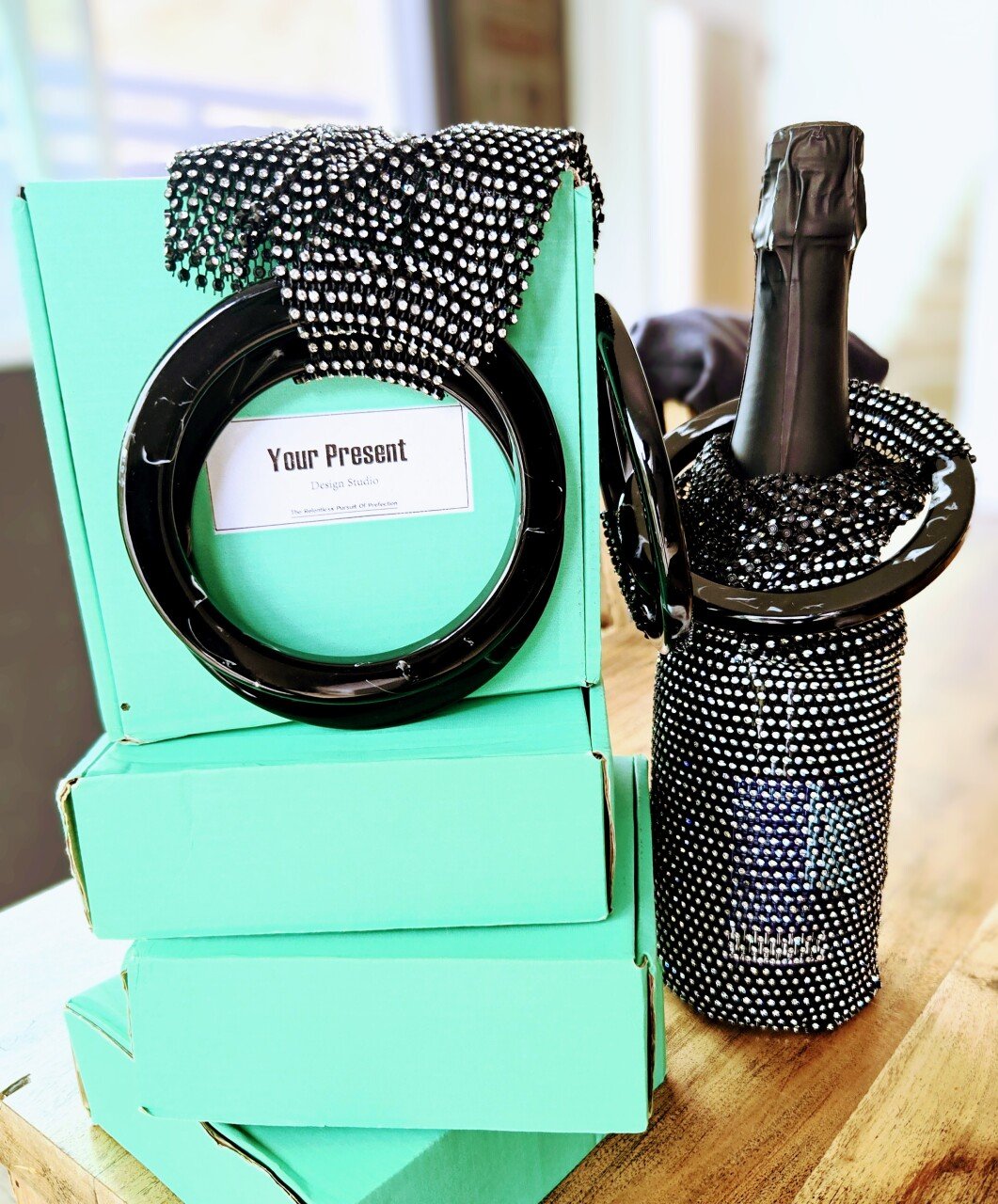 Rhinestone Black Mesh Bag with glass handle in black.jpeg