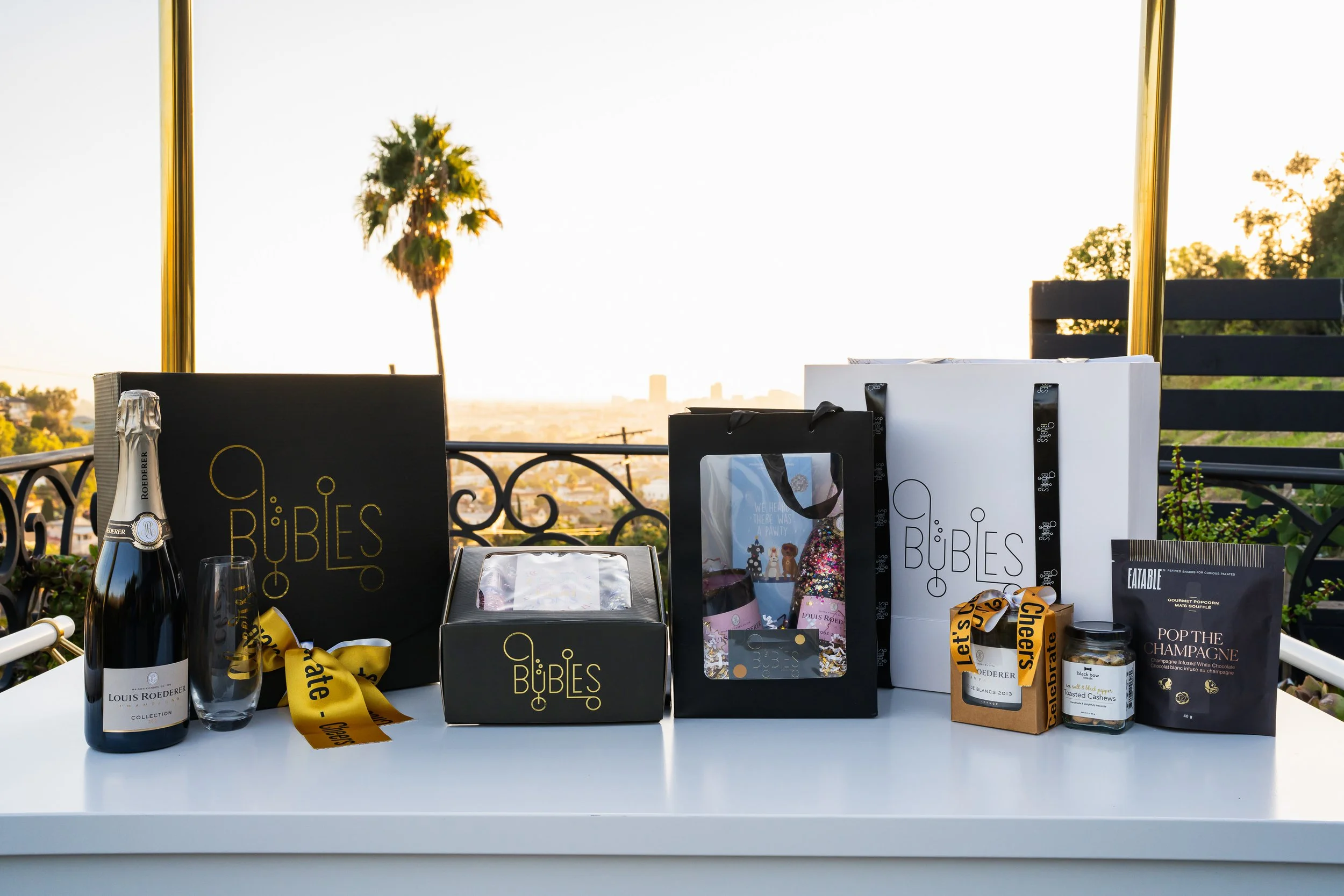 showcasing Bubles Champagne gift packaging