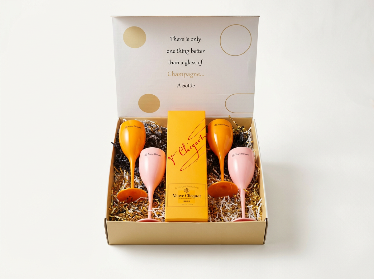 Veuve Clicquot classic with four acrylic flutes .png