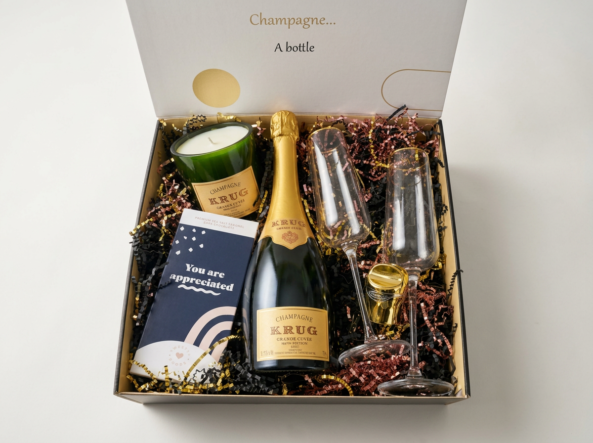 Champagne Krug Edition 169 with candle and two crystal with snacksflutes.png
