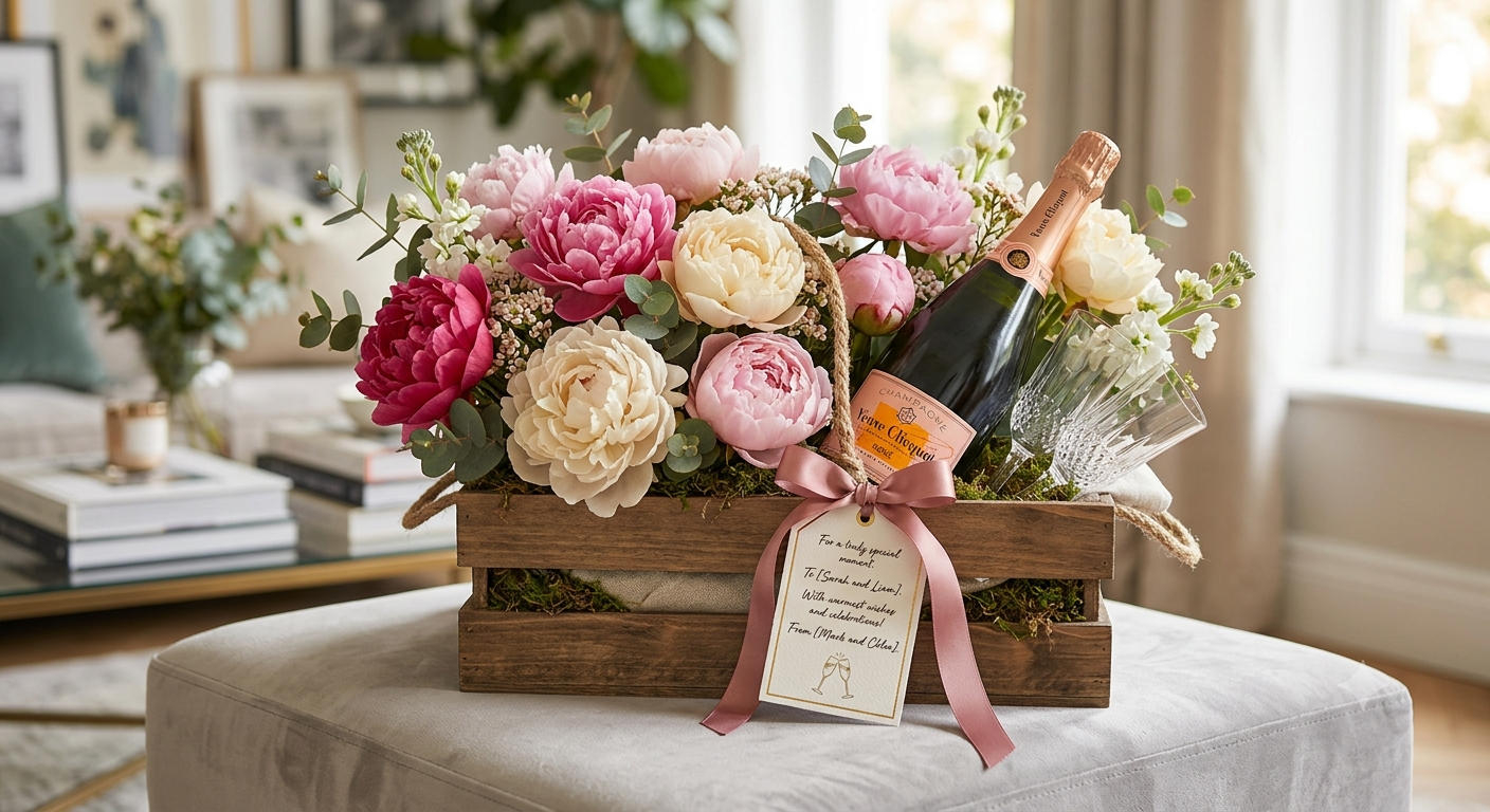 Veuve Clicquot Rose with fresh Peonies Flowers.png