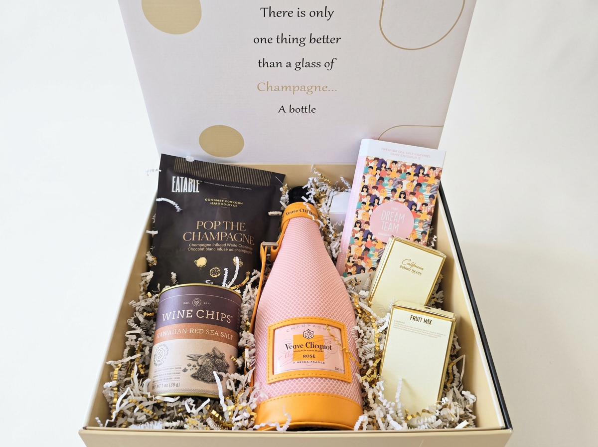 Veuve Clicquot Rosé with mesh chiller bag and snacks.png