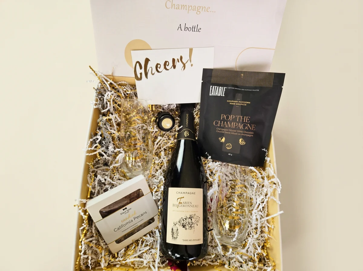 Fabien Bergeronneau Champagne with tow stemless flutes and snacks.png