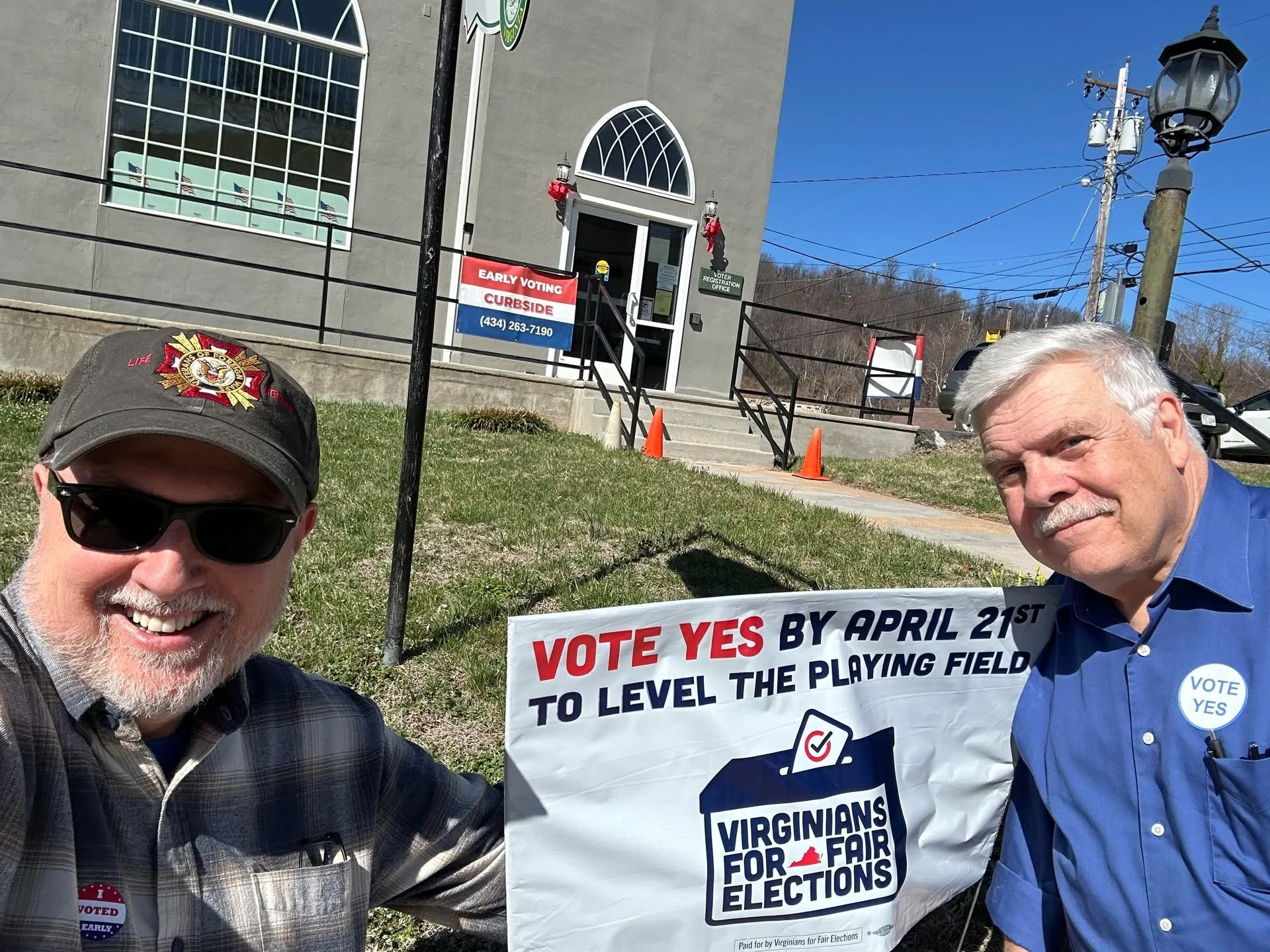 Vote YES! Nelson Dems Chair Paul Sullivan and Vice Chair Roy White are urging you to head out to the Nelson County Registrar's Office and cast an early YES vote in the April 21 special election. The office is open for early voting this week and next 