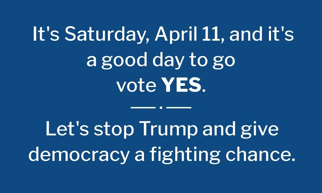 Vote YES, Nelson County! There are seven days left for in-person early voting in Virginia's all-important April 21 redistricting election: today, April 11, and April 13-18, all from 9 a.m. to 5 p.m. at the County Registrar's Office, 571 Front St., Lo