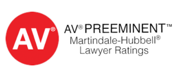 AV Preeminent Lawyer Ratings logo with red circle and white 'AV' text