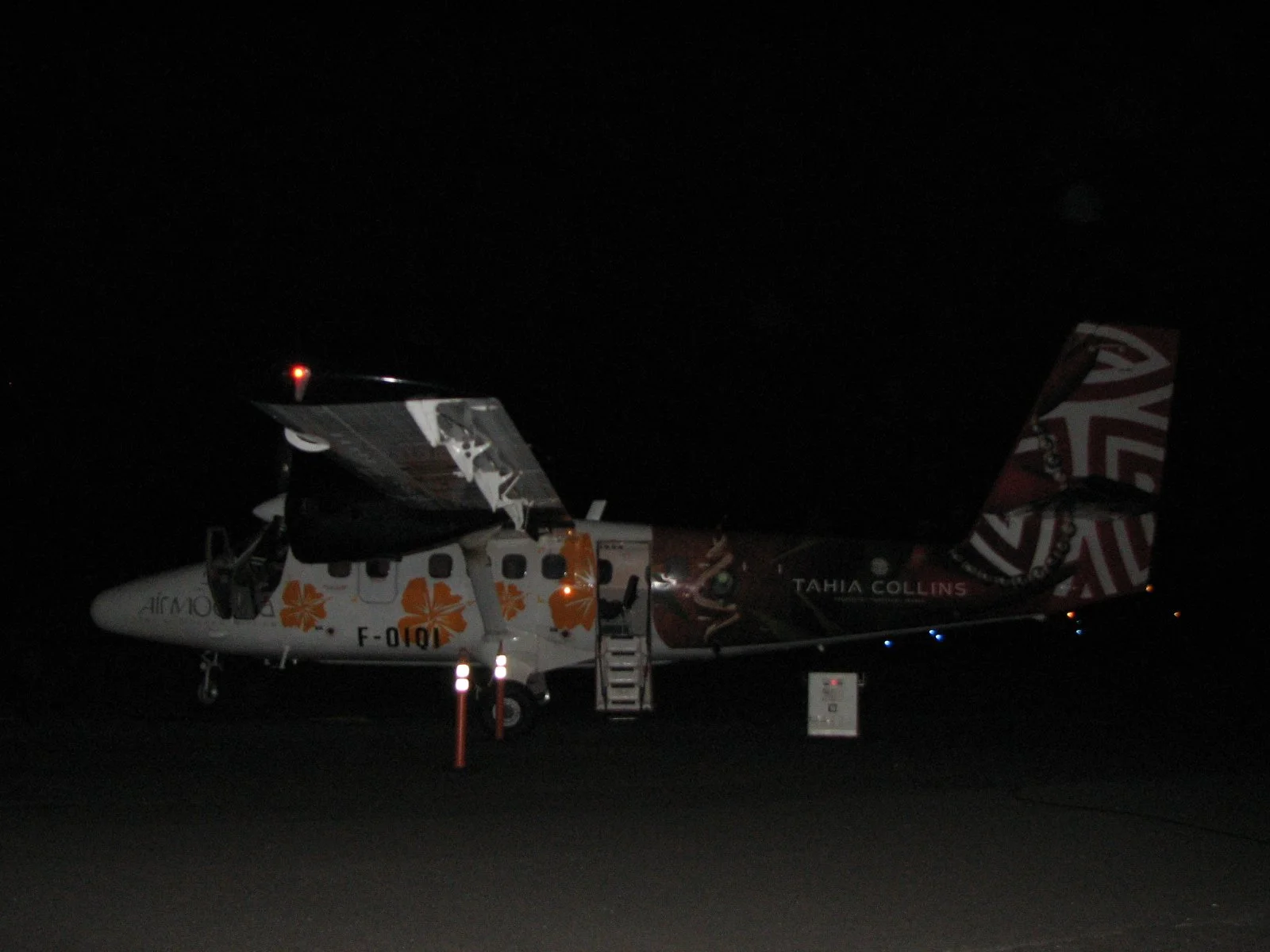 After flying from LAX to Papeete, we took this little puddle jumper from Papeete to Moorea. The seats were wooden box benches with seat belts. The entire flight took about 7 minutes.